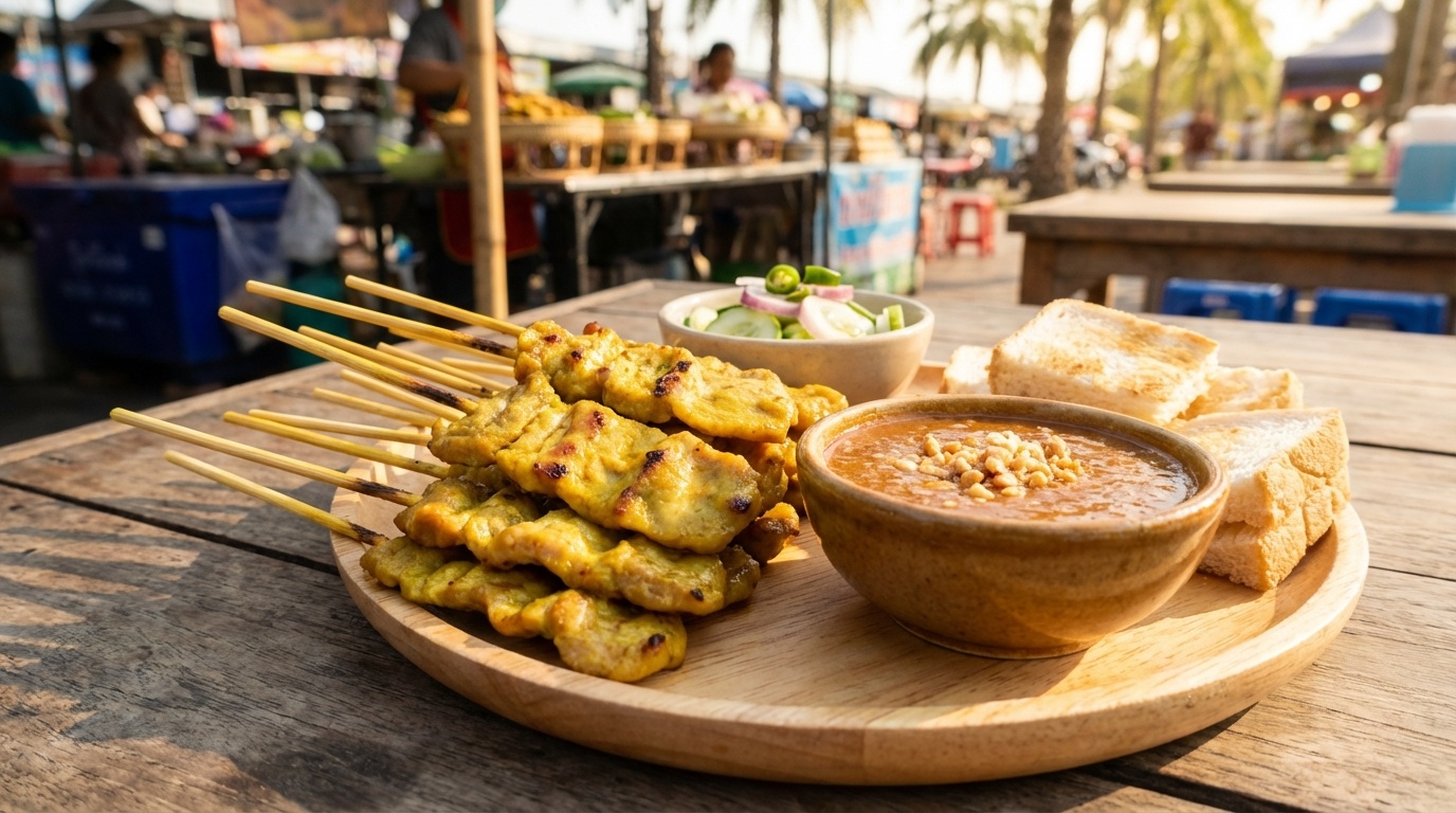 Svinesatay og peanut-sauce (Moo Sate)